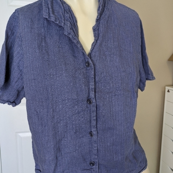 FLAX linen button down short sleeve blouse - Picture 2 of 7